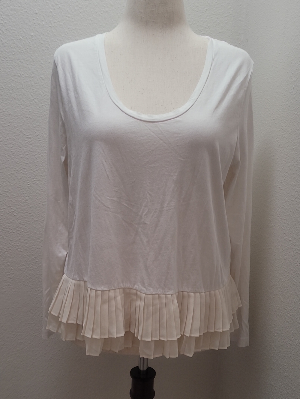 J. Crew Cream Long Sleeve Pleated-Hem Tee